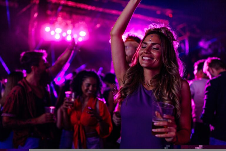 A,Young,Caucasian,Woman,Is,Dancing,At,A,Concert,Having