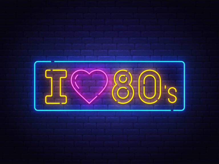 I,Love,80&#8217;s,Neon,Text,,Bright,Signboard,,Light,Banner.,I