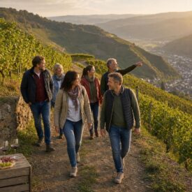 Gruppe auf einem Weinbergpfad im Ahrtal bei einem Wein-Wochenende