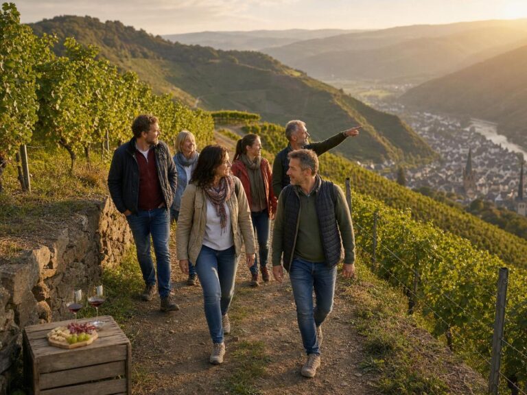 Gruppe auf einem Weinbergpfad im Ahrtal bei einem Wein-Wochenende