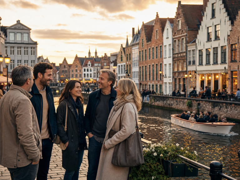 Gruppe bei einer Gent-und-Brügge-Wochenendreise am Kanal
