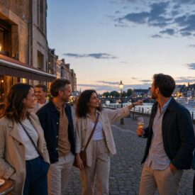 Gruppe bei einem Maastricht-Wochenende mit Altstadt, Maas-Ufer und Abendstimmung