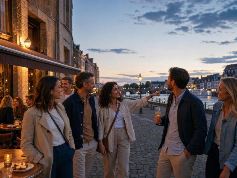 Gruppe bei einem Maastricht-Wochenende mit Altstadt, Maas-Ufer und Abendstimmung